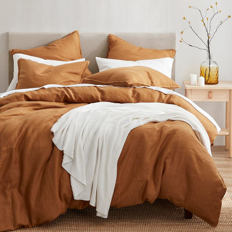French Flax Linen Queen Duvet Cover Set in Adobe image number 1