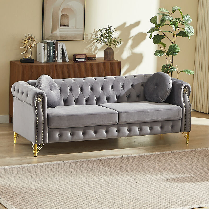 Wapces 82-Inch Velvet Chesterfield sofa image number 1