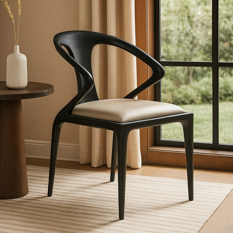 Cid Syla Dining Chair, Black Ash Wood Frame, Faux Leather Seat image number 5