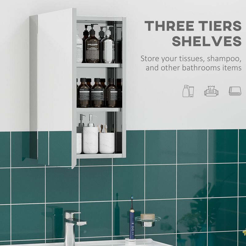 Silver Bathroom Storage: Mirrored Wall Cabinet with 3-Tier Shelves