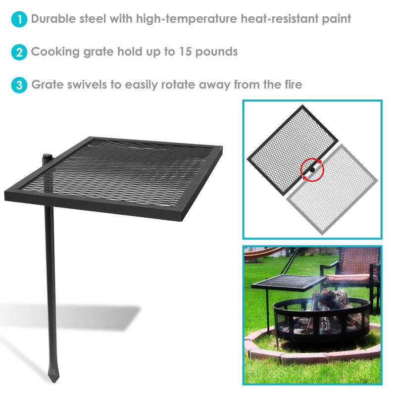 Sunnydaze 24 in Steel Fire Pit Cooking Swivel Grill with Heat Resistance