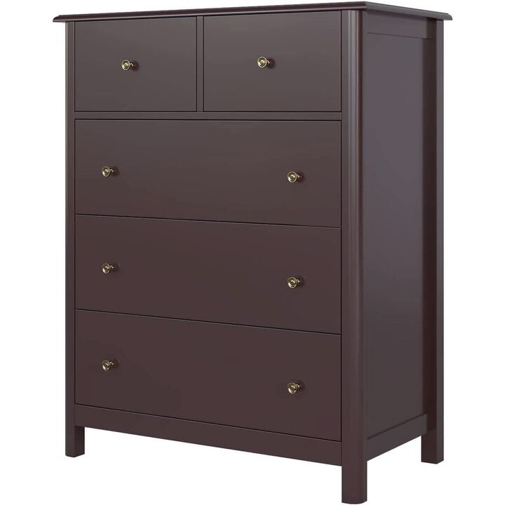 ShipItFurniture Dark Brown Modern 5-Drawer Chest of Drawers for Bedroom