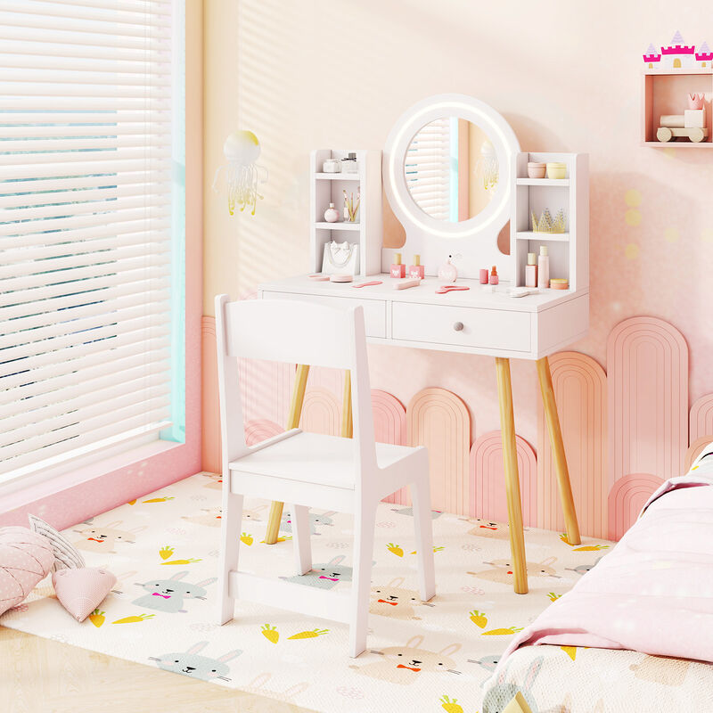 Kids Vanity Set with Lighted Mirror and Storage Drawers image number 4