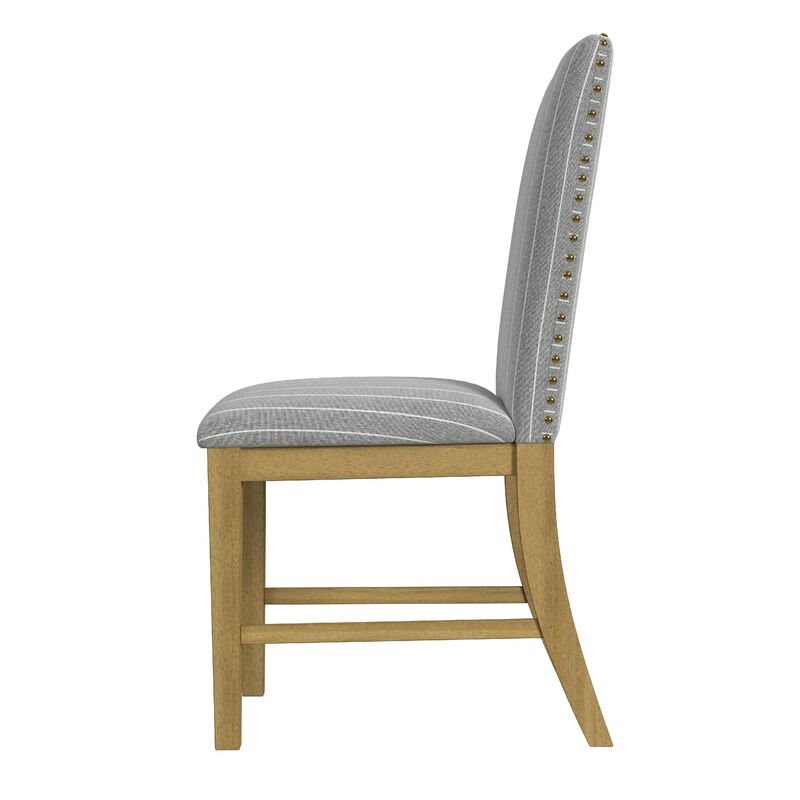 Tim Dining Chair Set of 2, Wood Apron Frame, Gray Striped Polyester