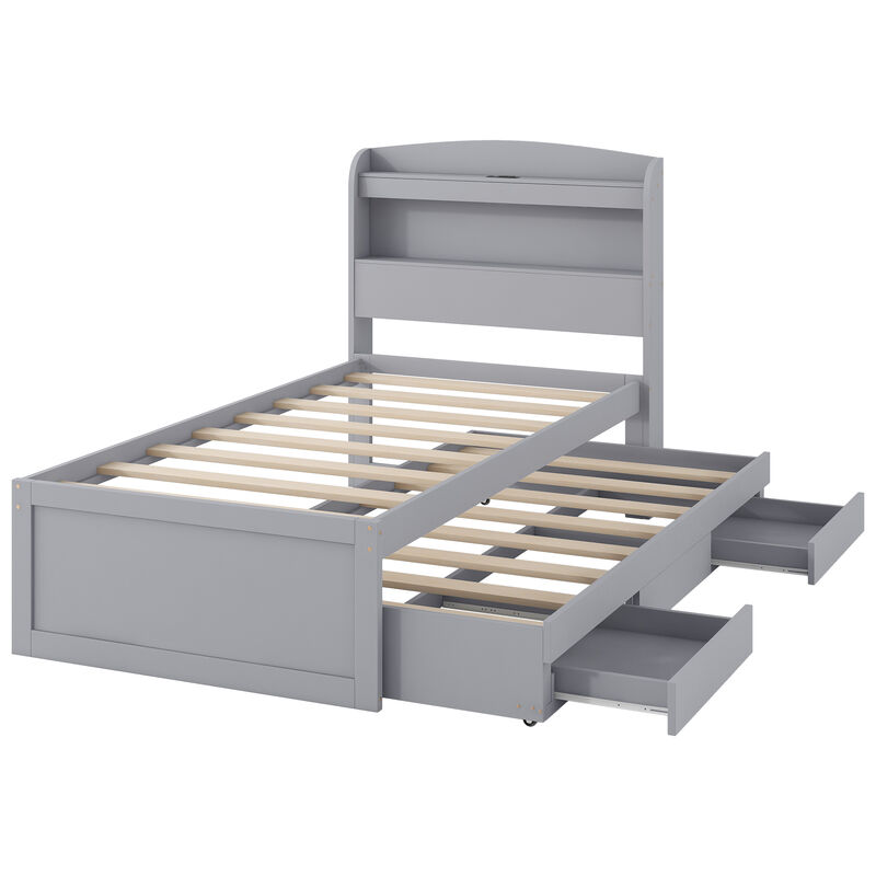 Merax Twin XL Size Platform Bed with Storage LED Headboard