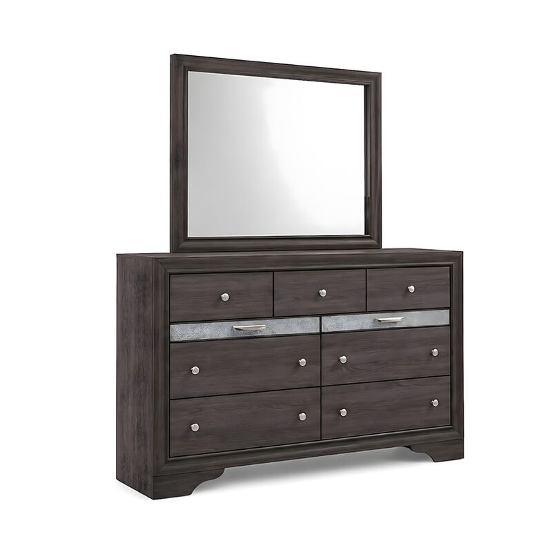 Cevy 5pc Queen Bedroom Set, 2 Nightstands, Silver Accents, Gray Wood image number 3