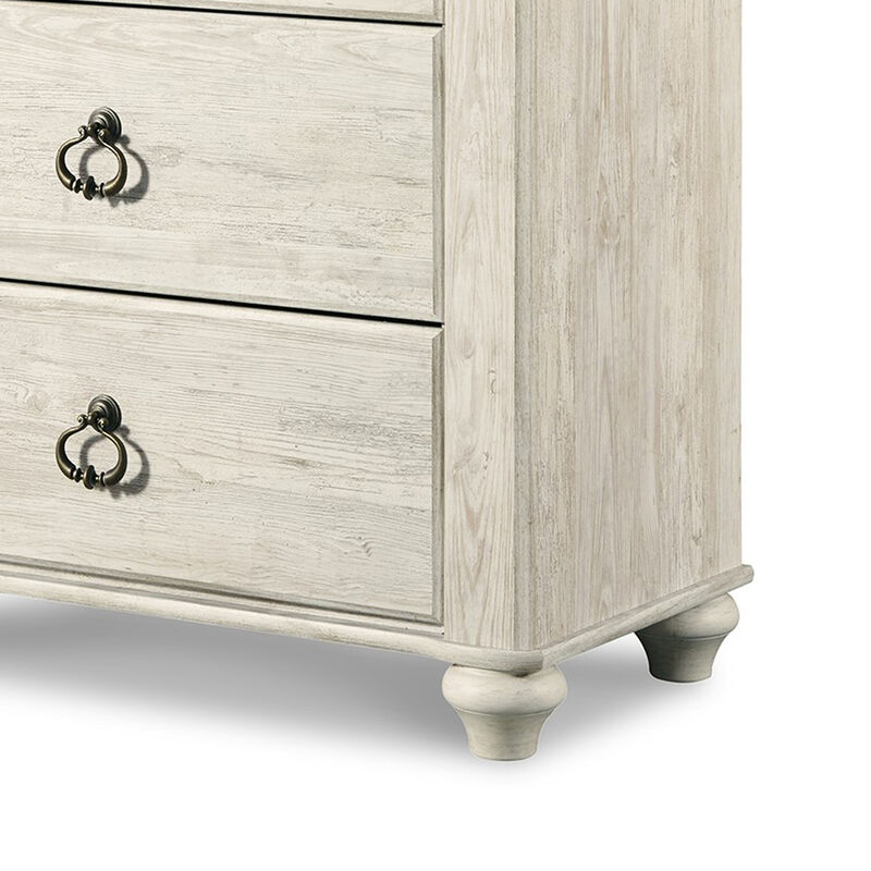 Isla Tall Dresser Chest, 5 Drawer, Brown Wood Finish, Rustic Whitewash - Benzara