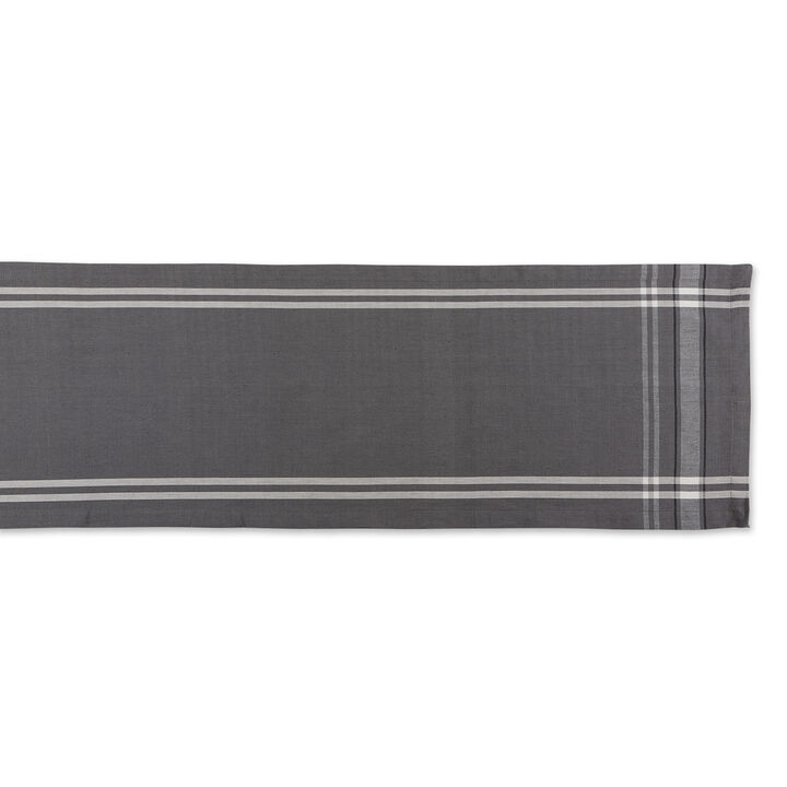 14" x 108" Gray and White French Chambray Pattern Rectangular Table Runner