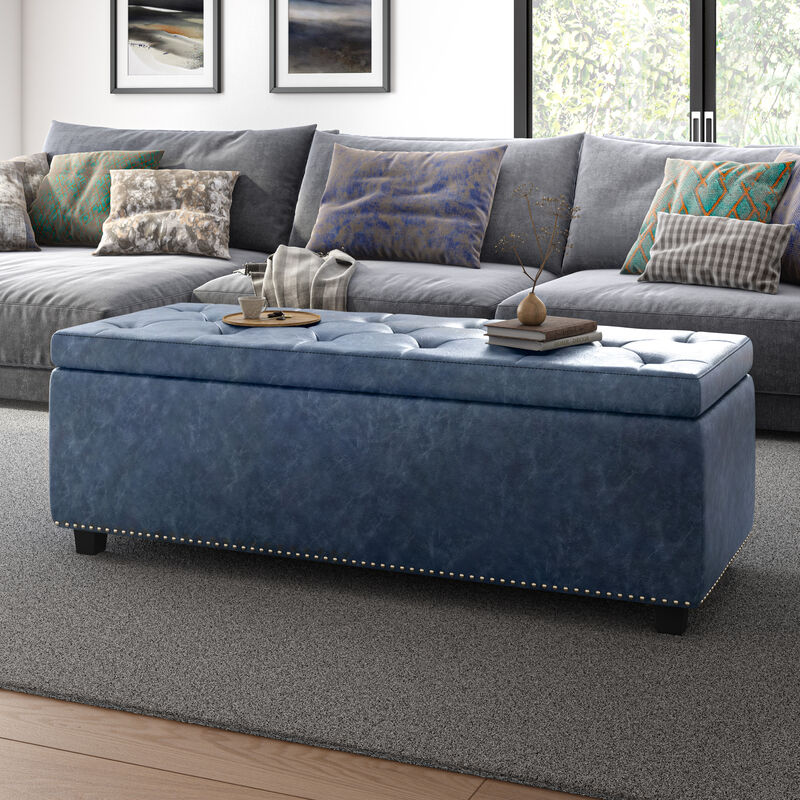 Hamilton Storage Ottoman in Denim Blue Faux Leather