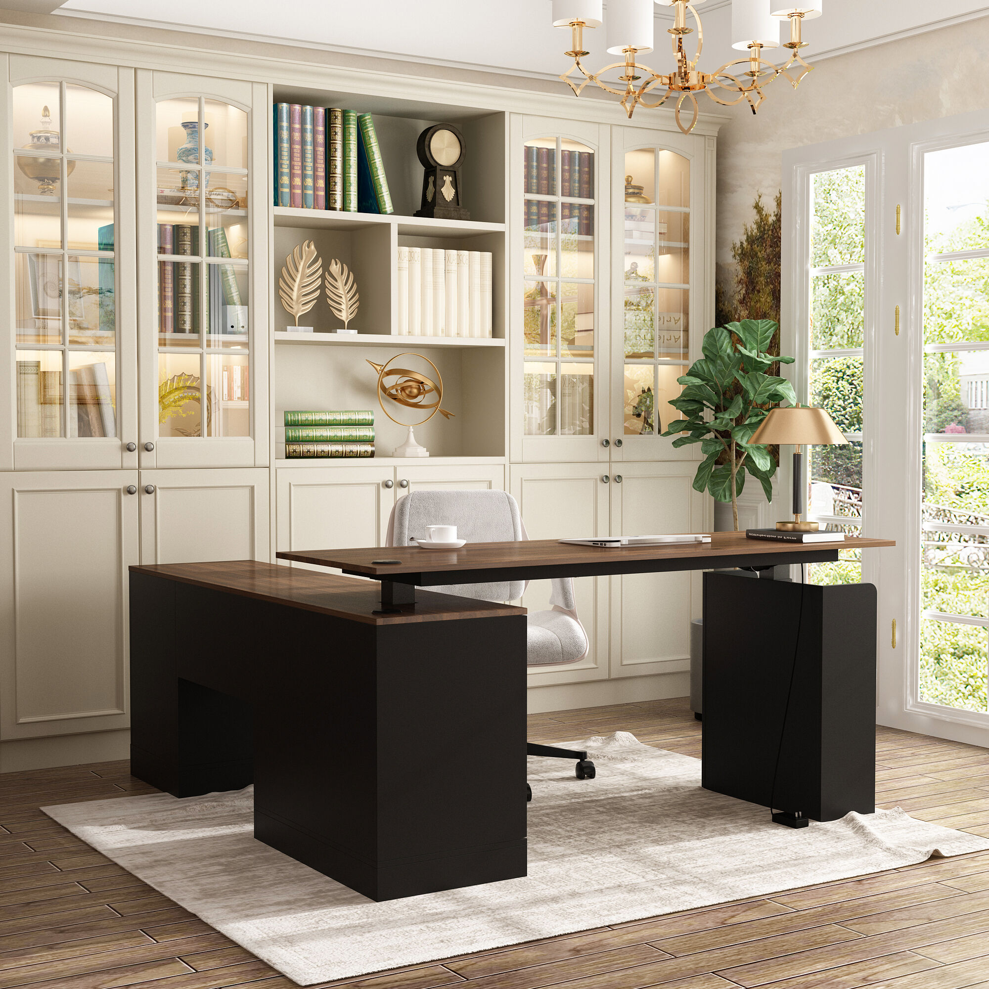 FUFU&GAGA L-Shaped Height Adjustable Office Desk - Perfect Blend