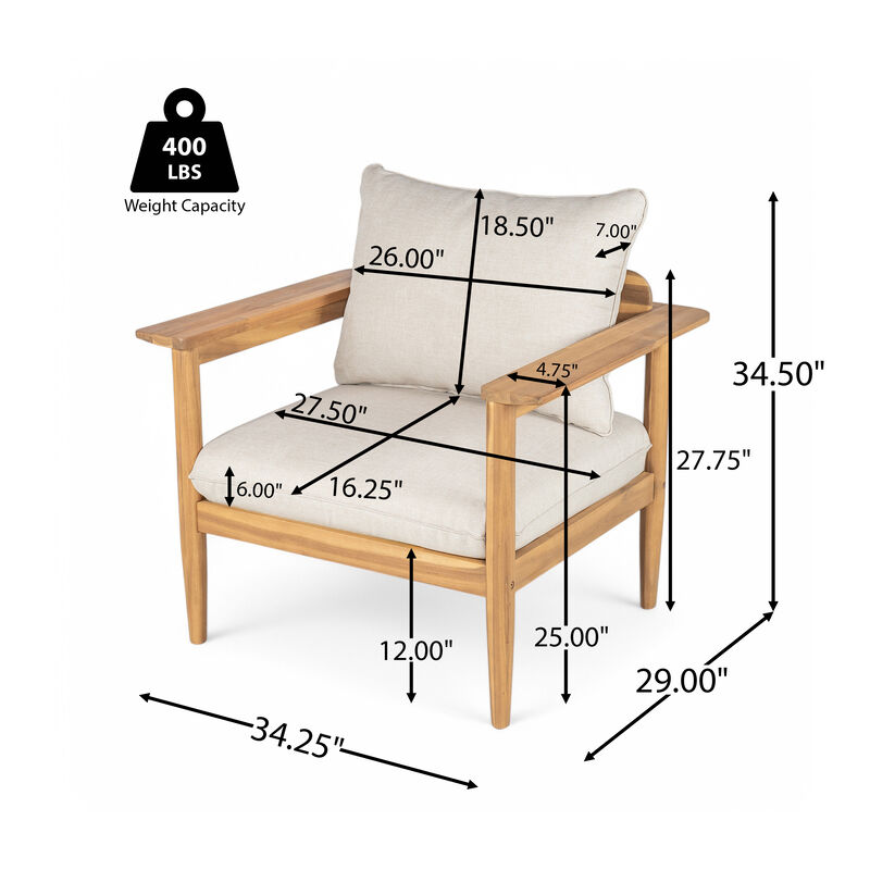 Christopher Knight Home Joseph 4 Piece Patio Acacia Wood Chat Set with Lightweight Concrete Table image number 3