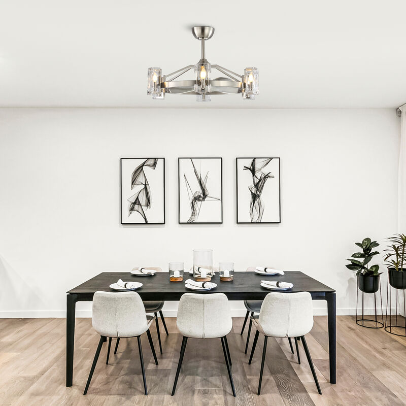 34" Modern Nickel 6-Light Ceiling Fan with Remote Control