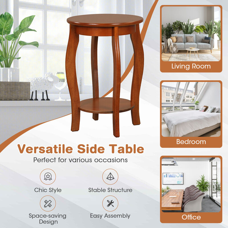 Modern Round End Table with 2-Tier Storage Shelf, Compact Side Table Design