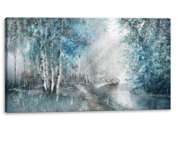 Canvas Wall Art Large Blue Decor Living Room Forest Botanical Landscape Arts image number 0