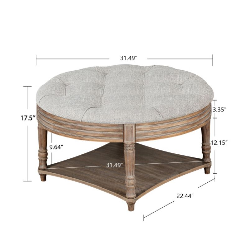 Plozup Large Round Tufted Linen Upholstered Ottoman Coffee Table image number 9