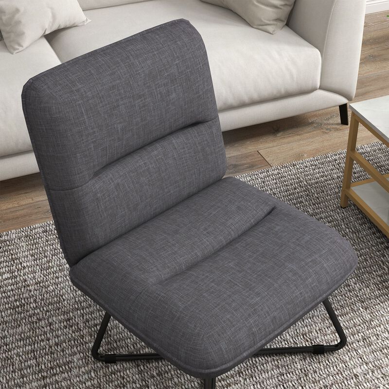 Armless Accent Chair, Upholstered Slipper Chair for Living Room with Crossed Steel Legs, Dark Gray