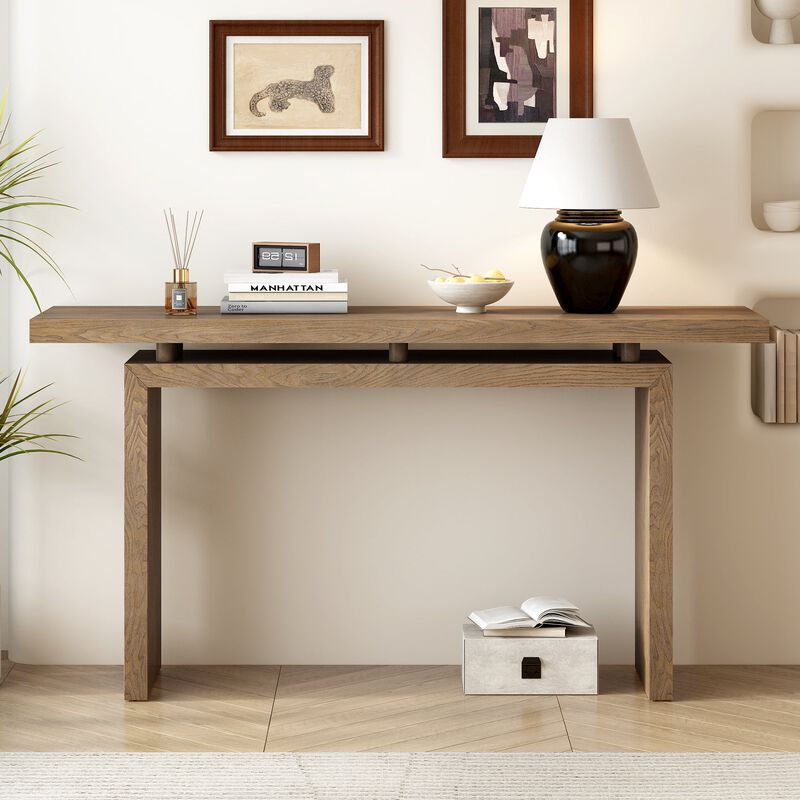Uniquely Designed Ash Veneer Console Table, Modern Simple Style, Featuring Clever Tabletop Design, for Entryway, Hallway, Living Room, Foyer image number 1