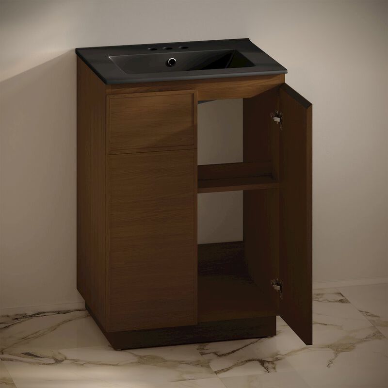 24" Freestanding Bathroom Vanity in Brown Oak, Black 3-Hole Centerset Sink Top image number 3