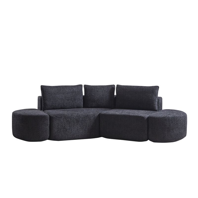 Clihome 106.3-inch V-Shape Modular Sectional Sofa with Throw Pillows, Ottomans,Black image number 0