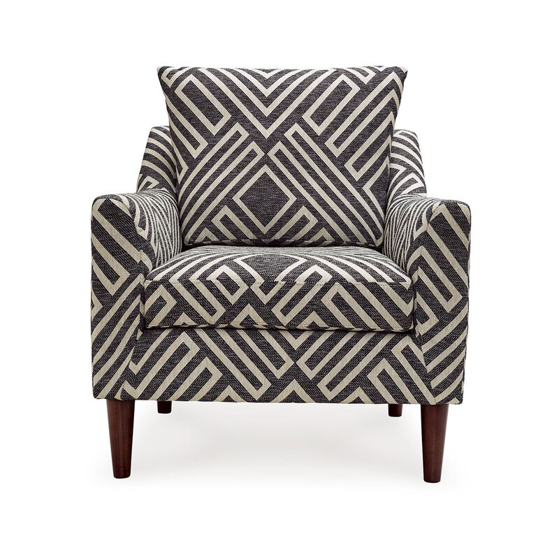 Morris Accent Chair, Gray, White Geometric Pattern, Polyester, Brown Wood