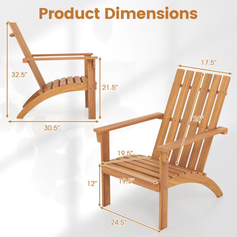 Hivvago Acacia Wood Patio Adirondack Chair with Inclined Seat and High Backrest for Porch image number 2