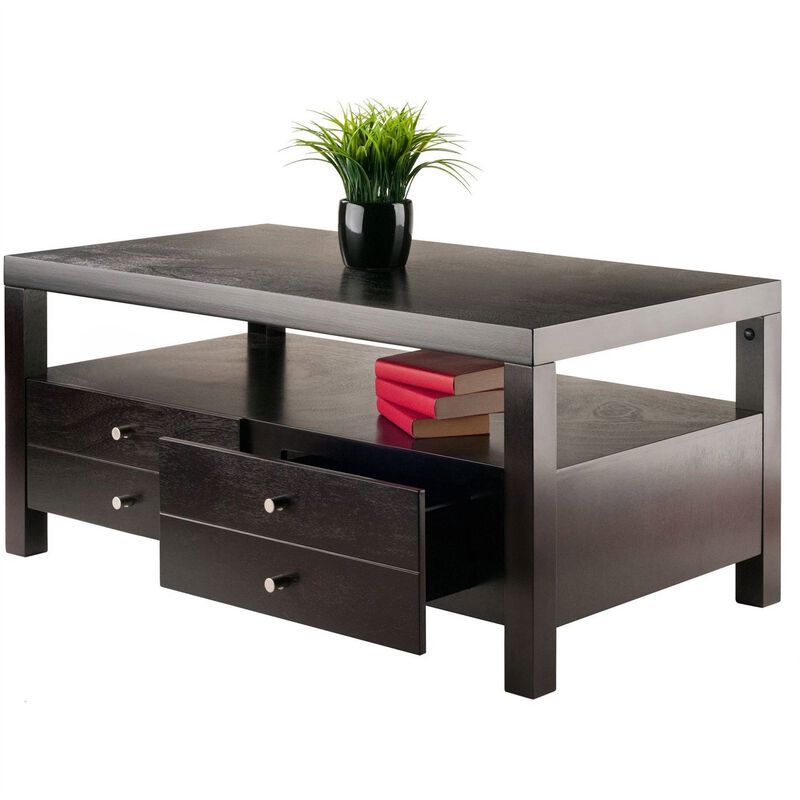 Hivvago Modern Espresso 2 Drawer Coffee Table