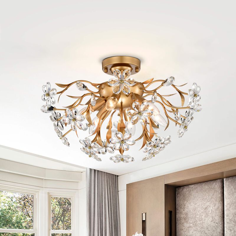 Paola 6-Light Glossy Bronze Daisy Flower Crystal Glass Sputnik Branch Flush Mount image number 2