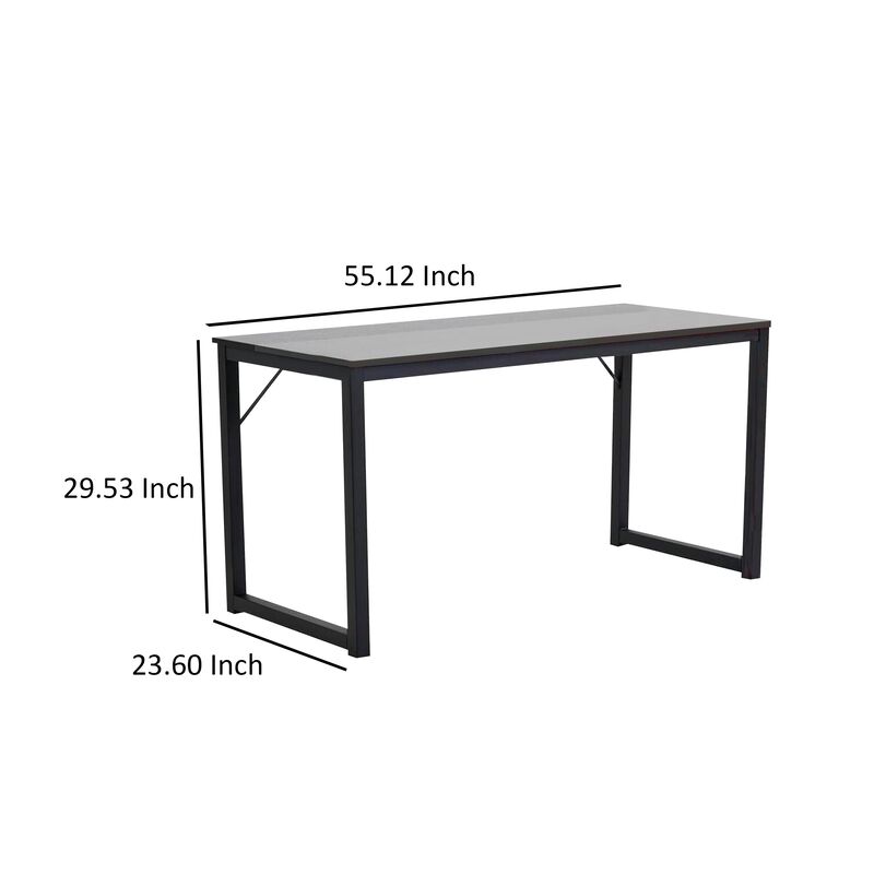Tmy 55 Inch Office Desk Table, Rectangular Study Space, Black Metal Wood - Benzara