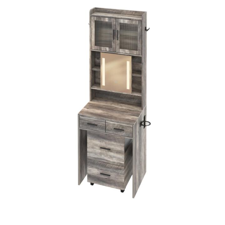 Small Vanity Desk with Sliding Mirror and LED Lights &ndash; Compact Makeup Table with Modern Features and Storage