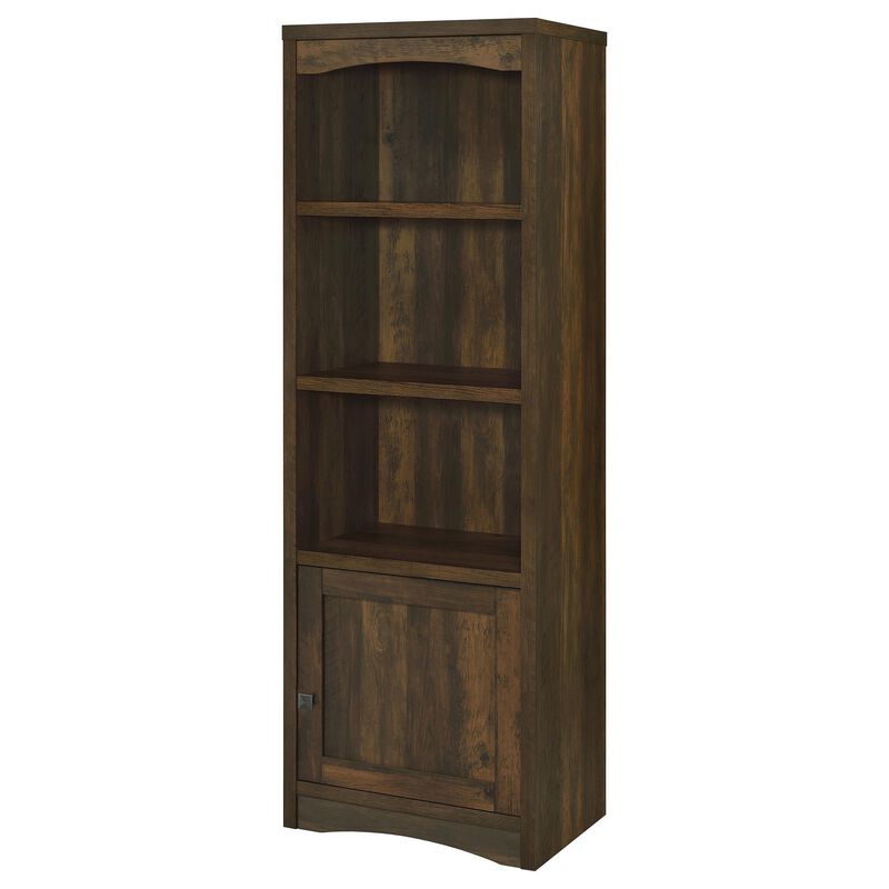 Donna Media Tower Pier Cabinet, Adjustable Shelves, Brown Wood 71 Inch - Benzara
