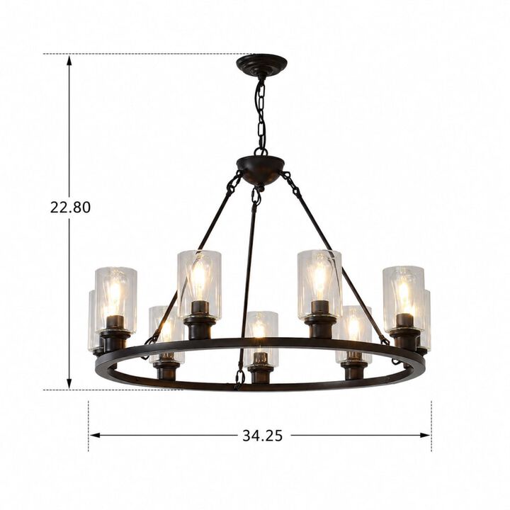 ELEMENT ACE 8-Light Adjustable Height Wagon Wheel Chandelier for Bedroom Bathroom Living Room High Ceiling Home Decor Lighting Fixture