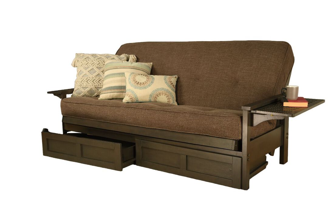 Alamosa Futon Frame in Graystone Finish includes Canton Black Mattress with Storage Drawers
