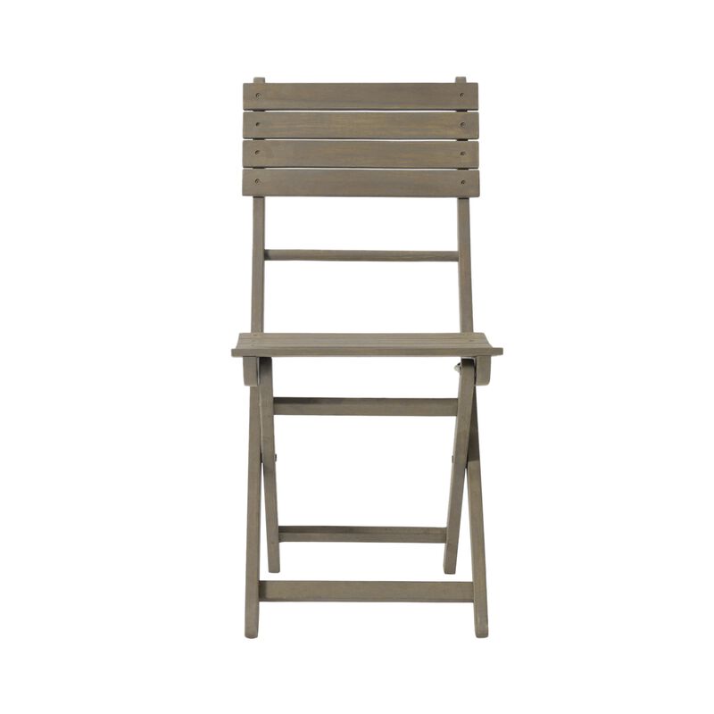 Cami Outdoor Foldable Bistro Chair, Slat Back, Cross Gray Acacia Wood - Benzara