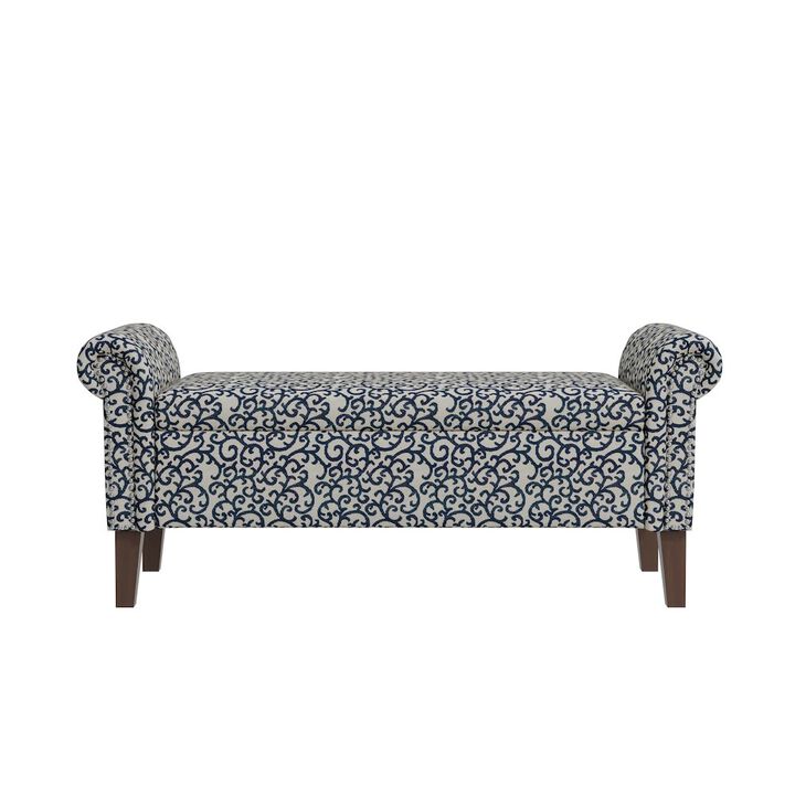 HL Home Furnishings Rolled Arm Storage Ottoman in Black Curly Vine