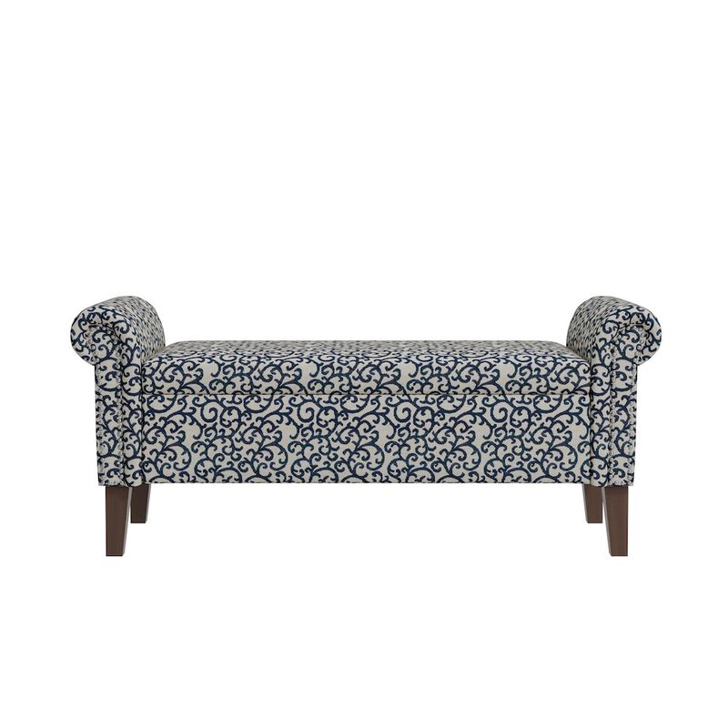 HL Home Furnishings Rolled Arm Storage Ottoman in Black Curly Vine