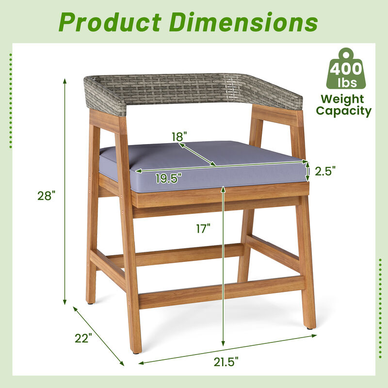 All-Weather Wicker Patio Chairs with Seat Cushions &ndash; Set of 4 Acacia Wood