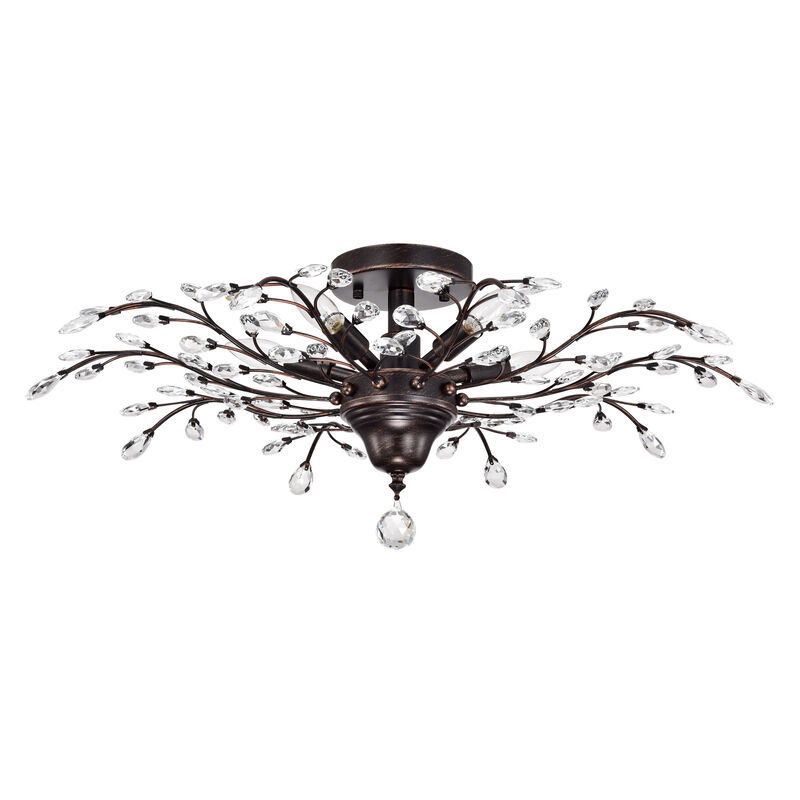 Grace 5-light Antique Copper Finish Crystal Leaves Flush Mount image number 9