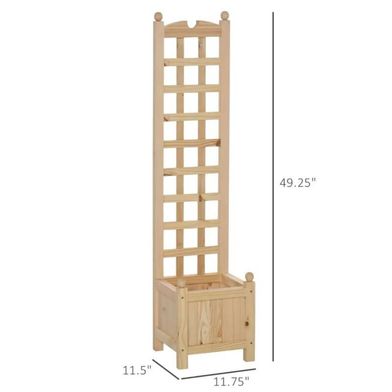 Natural Fir Wood Raised Garden Bed – Outdoor Planter Box with Trellis for Vegetables and Herbs