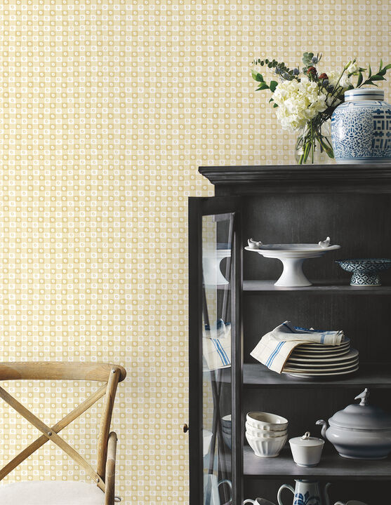 Daisy Gingham Yellow Floral Check Premium Peel + Stick Wallpaper (Set of 2)