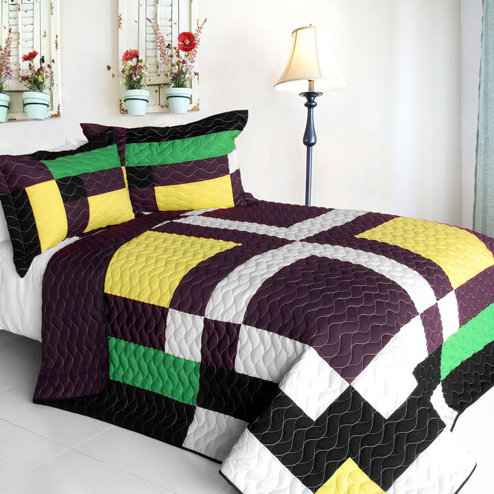 3 Piece Queen Patchwork Quilt Set Vermicelli Quilted Cozy Decorative Bedspread Set