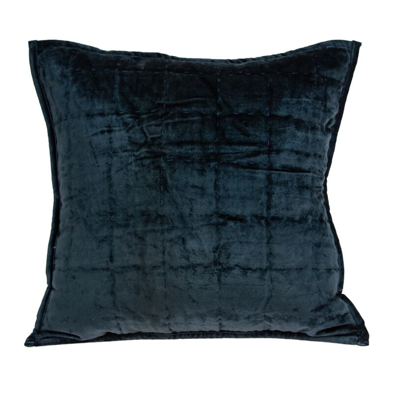 20” Solid Dark Blue Quilted Handloomed Throw Pillow