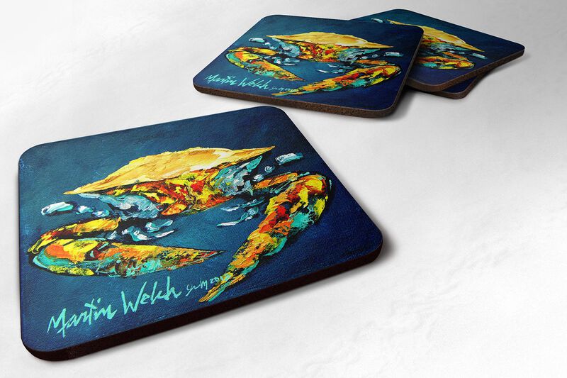 Caroline's Treasures MW1013FC Crab Catch Up Foam Coasters (Set of 4), 3.5 H x 3.5 W, Multicolor