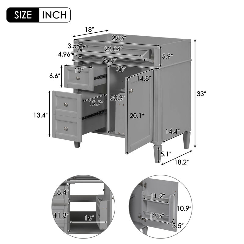 30" Freestanding Bathroom Vanity Without Top Sink image number 2