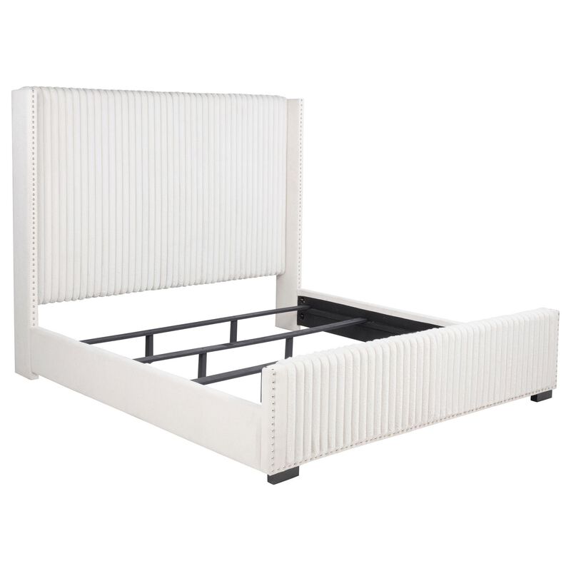 Asy California King Bed, Channel Tufted Wingback Headboard, White - Benzara image number 0
