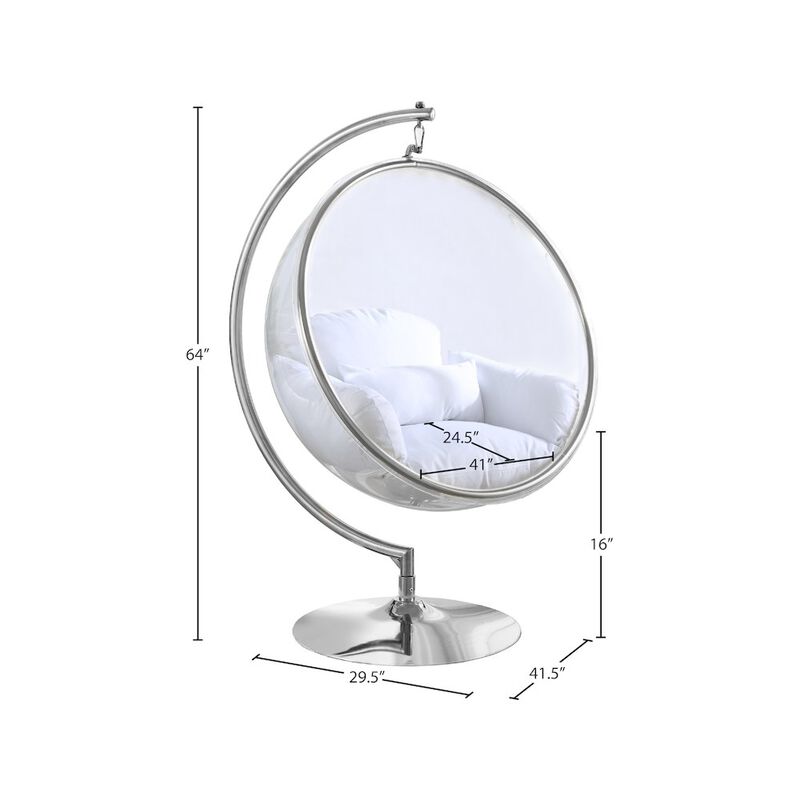 Meridian Furniture Luna White Durable Fabric Acrylic Swing Chair