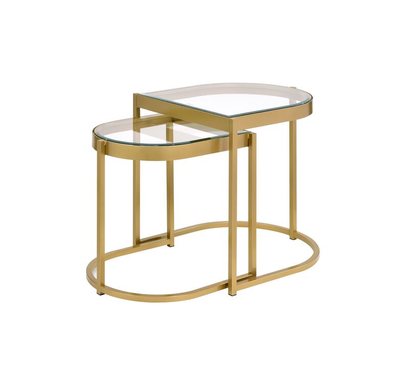 ACME Timbul Nesting Table, Clear Glass & Gold Finish