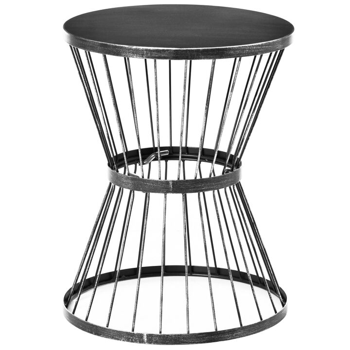 16" Steel Patio End Table, Side Table with Hourglass Design, Accent Table for Outdoor and Indoor Use, Black