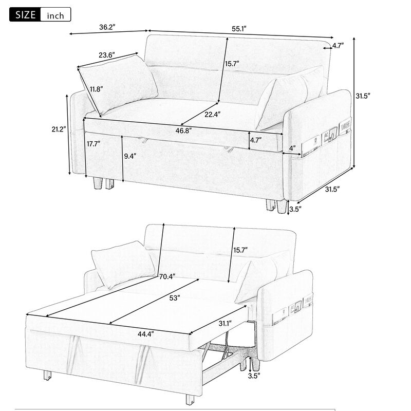 Merax Sleep Sofa Bed Loveseats Sofa Couch with Adjsutable Backrest