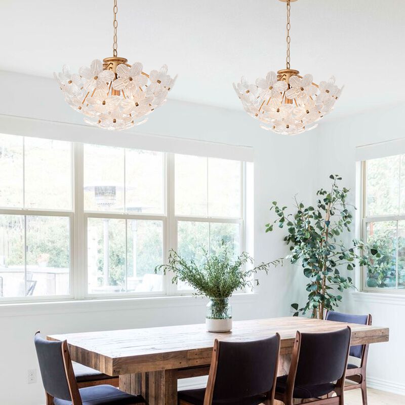 Frieda Modern 4-Light 20" Brushed Brass Clear Glass Flower Chandelier image number 3