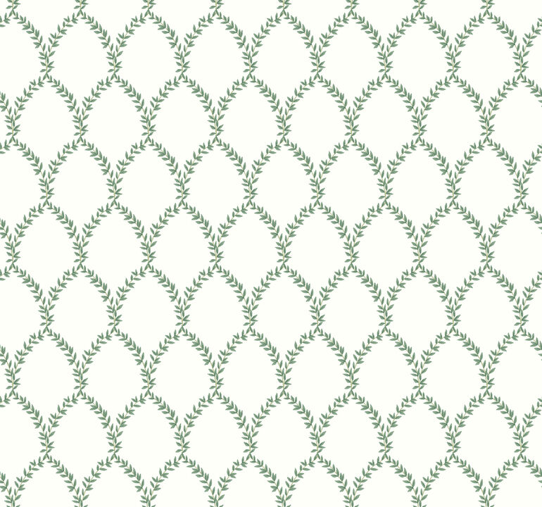 Laurel Green & White Wallpaper
